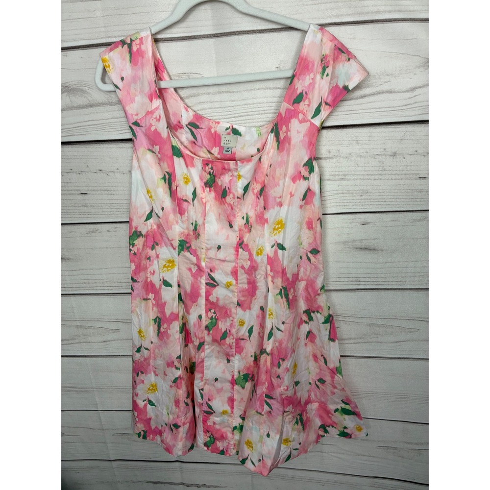 A New Day Pink Floral Square Neck Cap Sleeve Mini Dress Womens Size 10